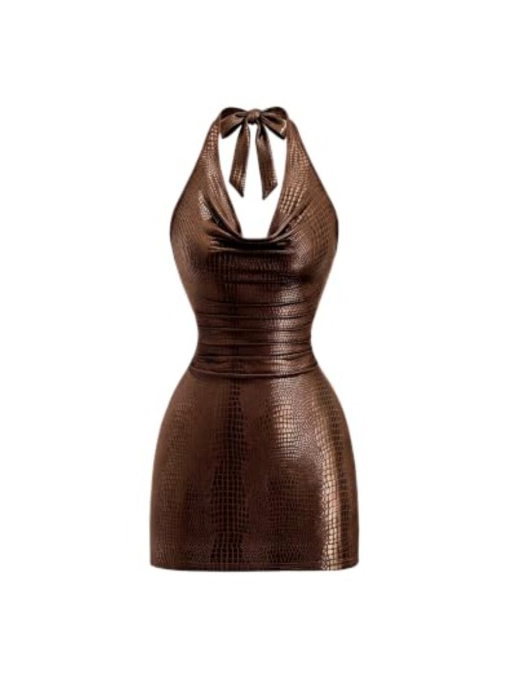 Women Faux Leather Bodycon Halter Mini Dress Sleeveless Club Party